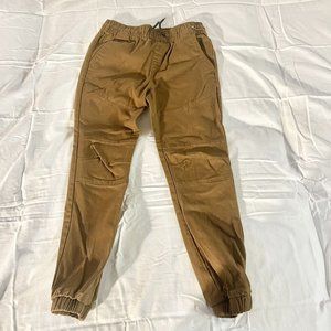 Distortion Pants Elastic Waist Comfort Cargo Stretch Mustard Khaki Brown Boys 14